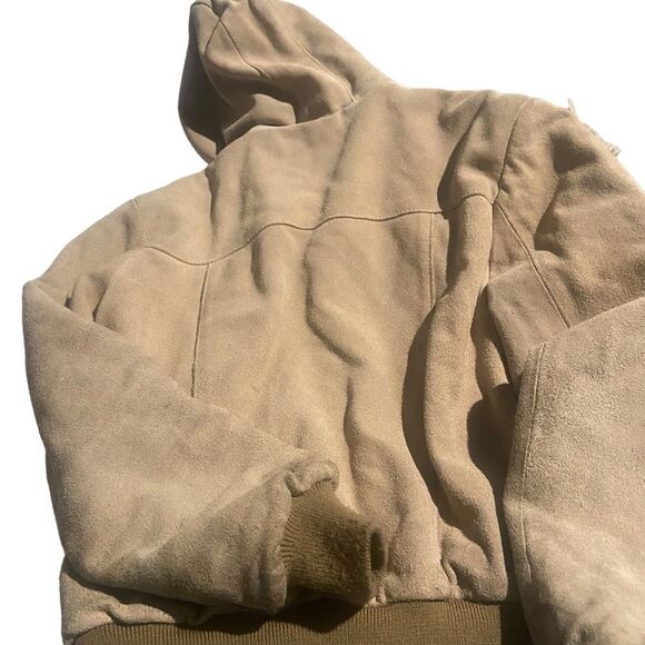 Hi Gear genuine leather size large tan hooded mens coat size medium great cond - Picture 2 of 3